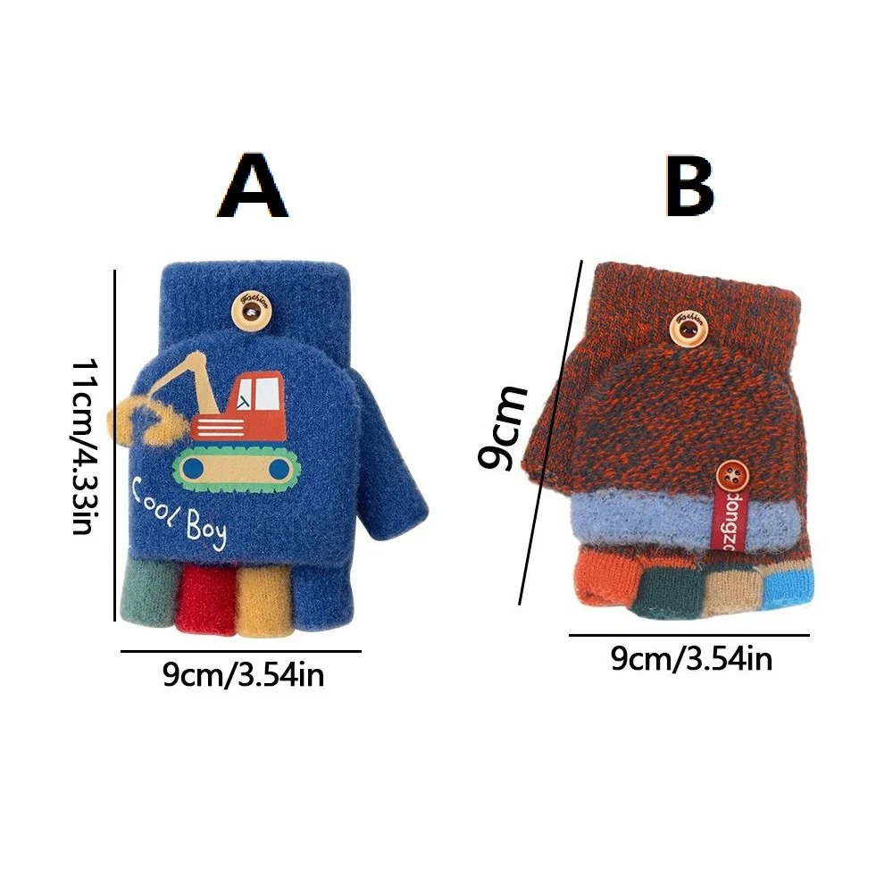 Fashion Autumn Winter Warm Gloves Cute Cartoon Exposed Finger Knitted Gloves Plush Thickened Children Mittens for Children 251021