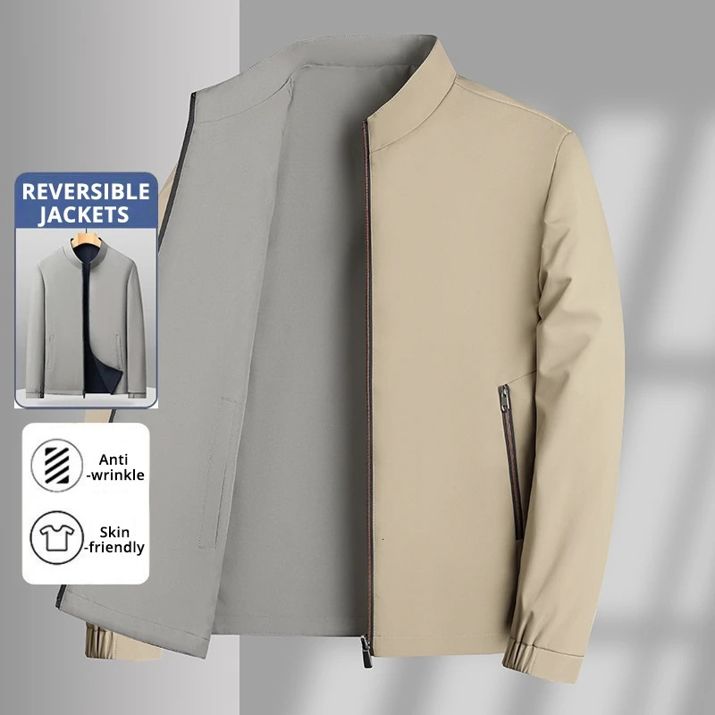Premium Wrinkle Free Reversible Waterproof Men Blazer Jacket Business Casual Baseball Collar Windbreaker Lightweight Coats 251016