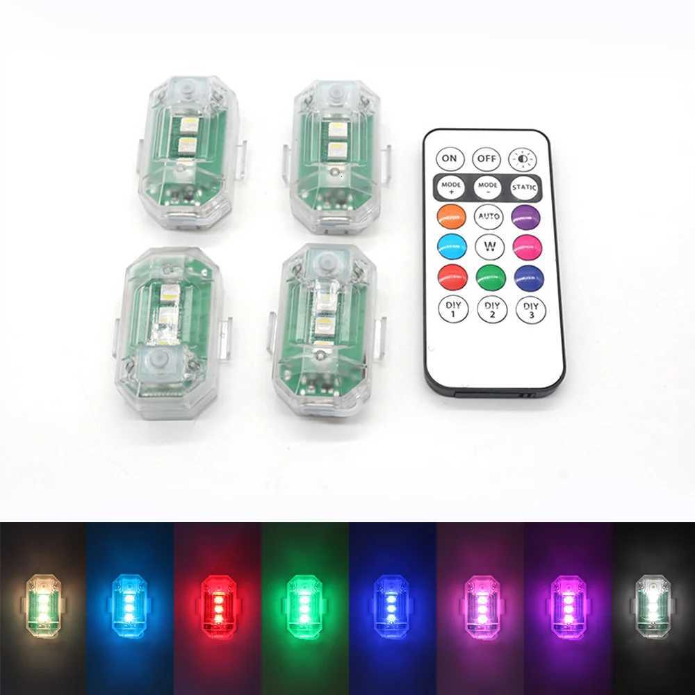 4PCS Wireless LED Strobe Lights with Remote Control 8 Colors USB Charing Waterproof AntiCollision Led Emergency Warning Lights X251021