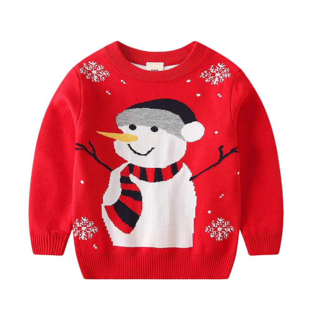 New hot selling designer children's clothing Christmas children's sweater double-layer jacquard snowman cartoon pullover sweater long sleeve