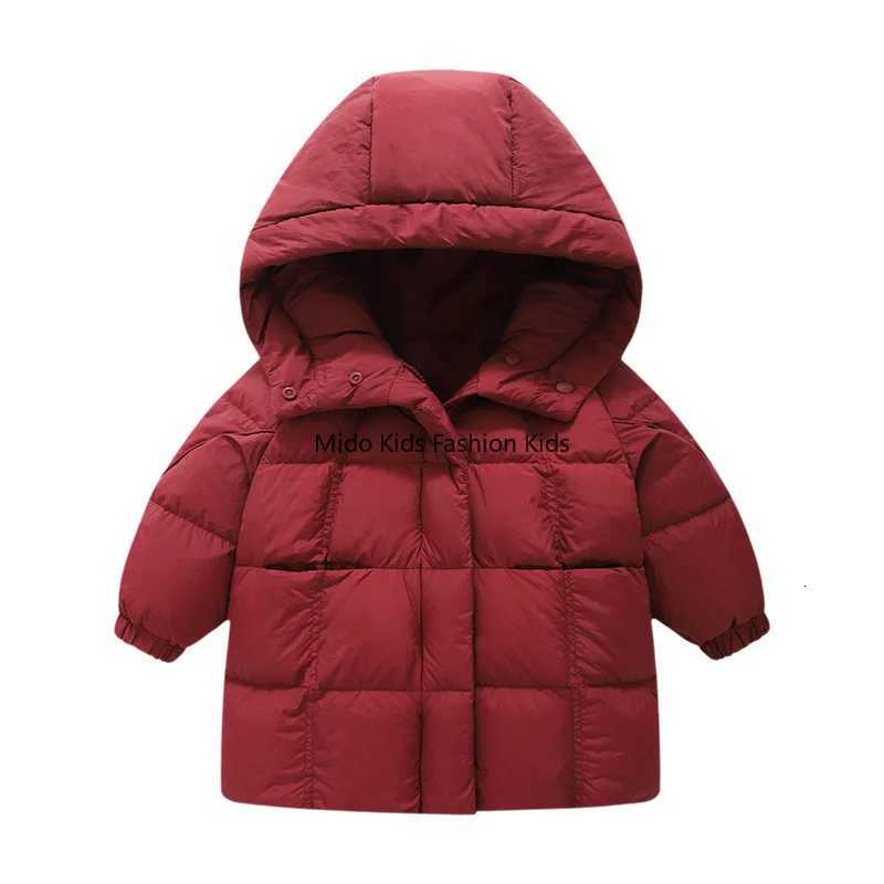 Childrens down jacket boys and girls winter thickened warm jacket baby hooded white duck down long section 110150cmT251021