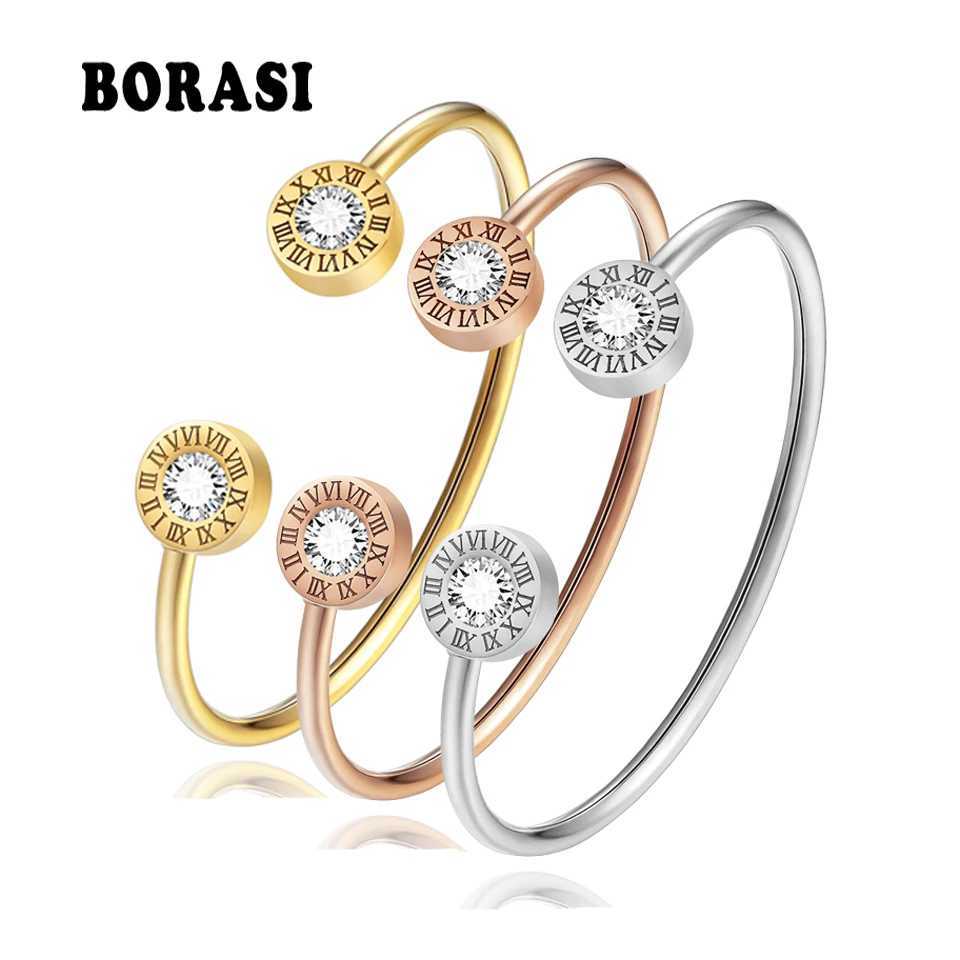 Adjustable Open Stainless Steel Bracelets Bangles 3 Color Cuff Bracelet For Women Roman Letters Crystal Jewelry Gift For Girls J251021
