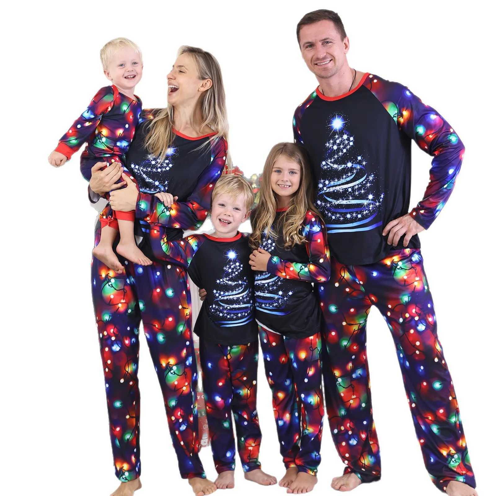 Family Christmas Pajamas Set Reindeer And Christmas Tree Print Long Sleeve Pajamas L251021DO2C
