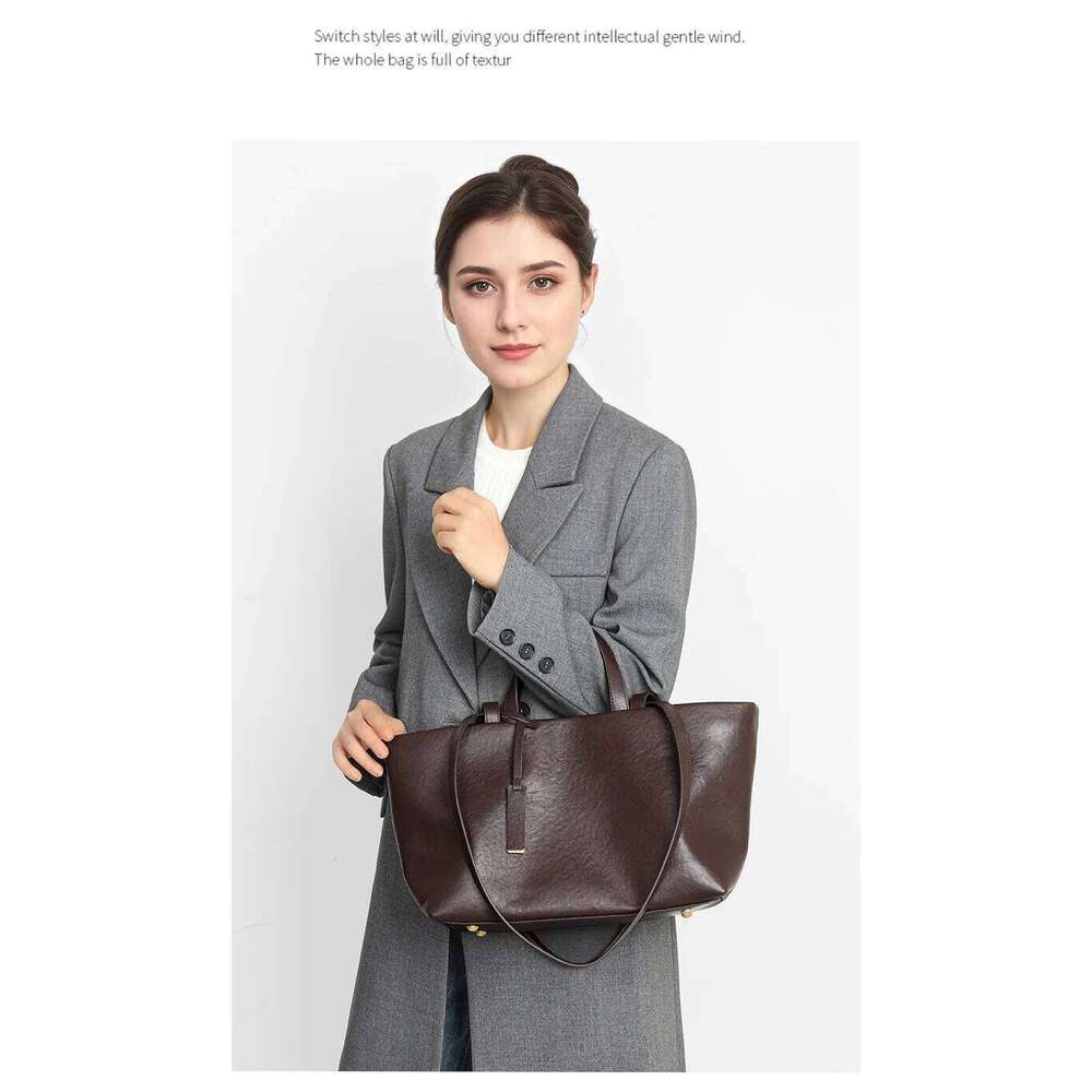 Classic Large Vintage Vegetable Tanned Leather Women Totes Coffee Color High Quality 2 Lenght Handle Daily Travel Handbag