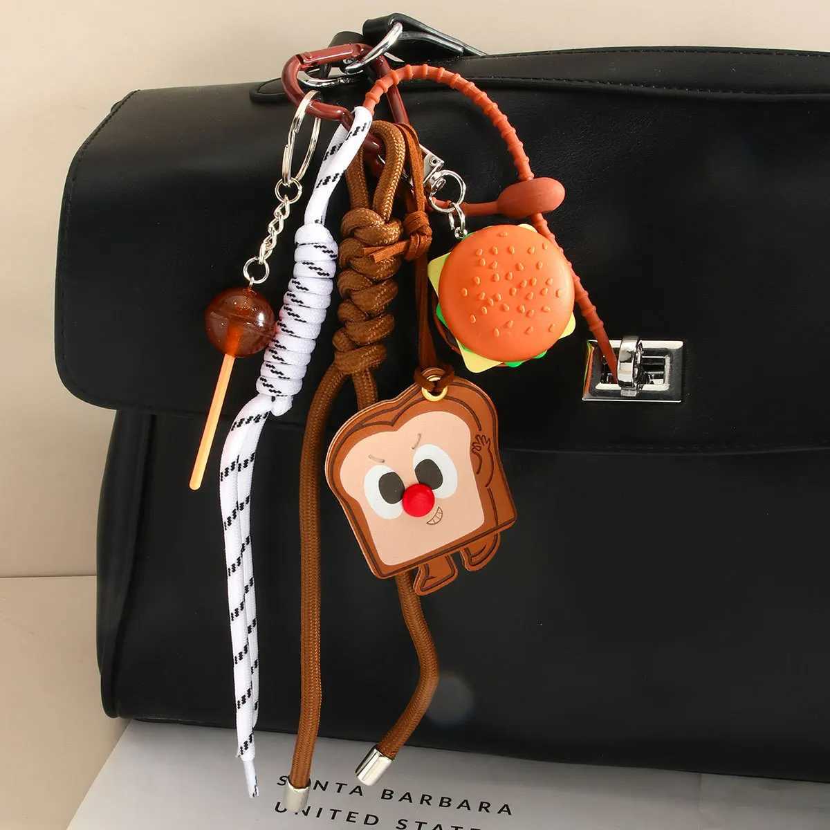hamburger French fries Key Chain Hand woven rope decoration Kapibala Earphone bag Pendant J251121