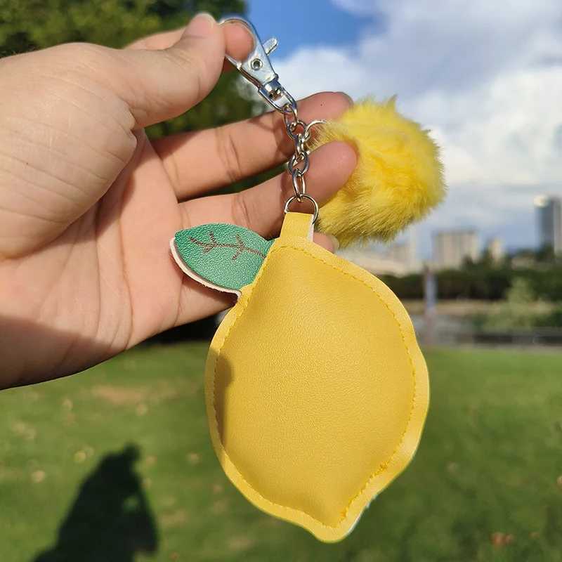Summer Lemon Key Chain Leather Cartoon Fruit Pendant Charm Plush Bag Keyring for Women Girls W251021