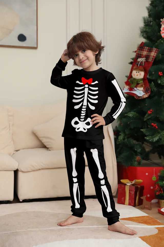 Parent Child Halloween Pajamas Set Skeleton Printed Colorful Bows L251021MVAT