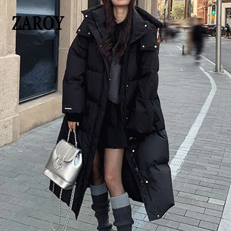 ZAROY 2026 Winter Women Long Parkas Loose Hooded Jackets Warm Thick Windproof Waterproof Padded Coat Casual Ski Outerwear 251013