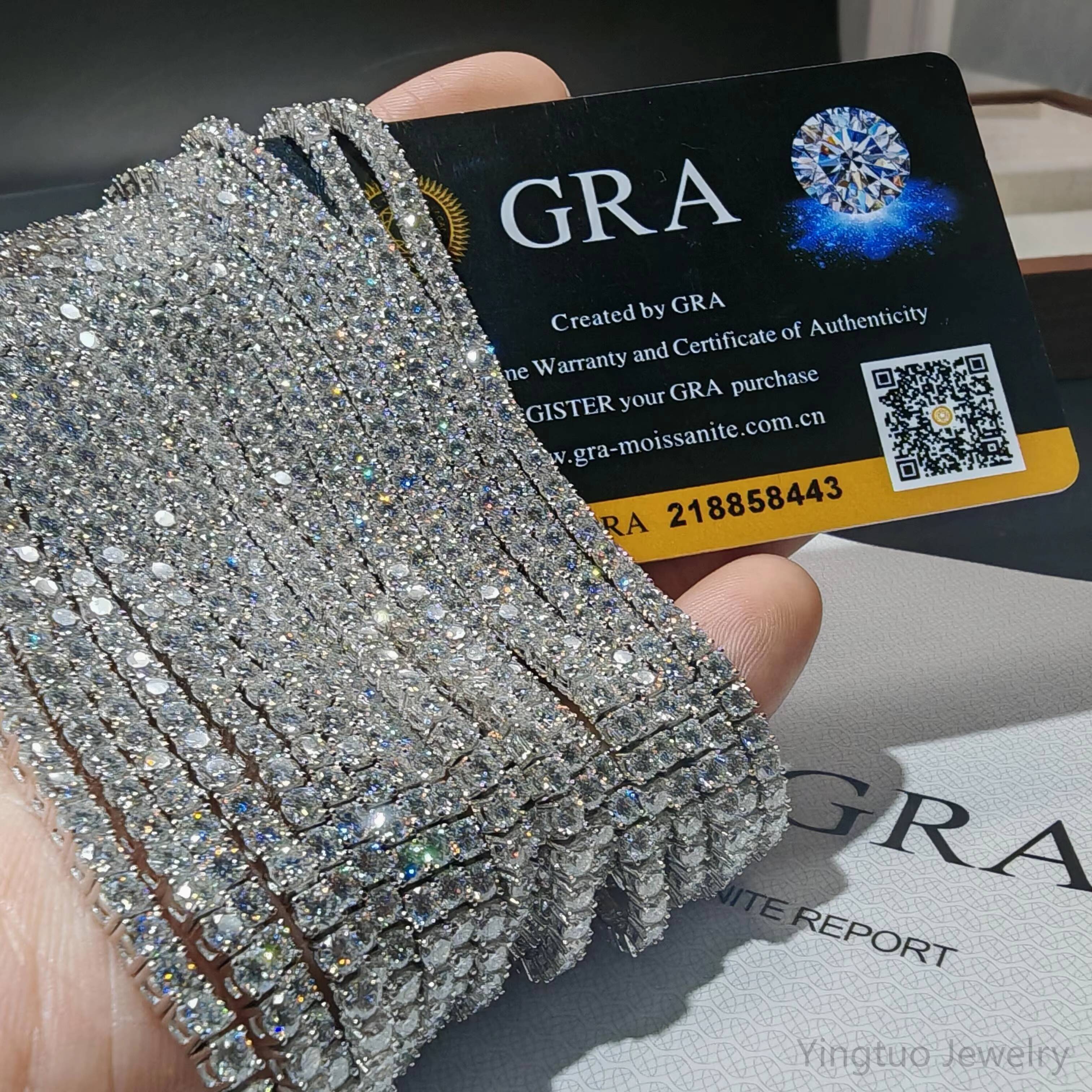 4MM Hiphop Moissanite Tennis 925 Sterling Silver Moissanite Diamond VVS Round Ice Cut Moissanite Tennis Chain