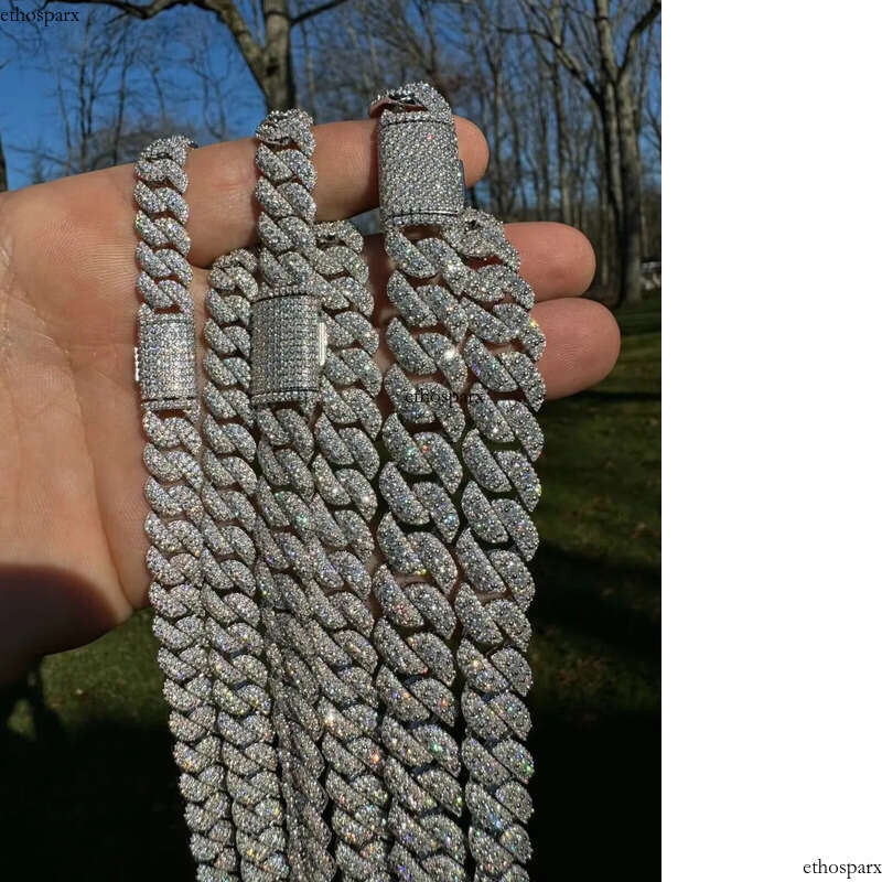 MOISSANITE Sterling Sier 10mm 12mm 14mm Miami Cuban Link Chain Rounded Prong Vintage 16-30 Lengths PASSES DIA Tester