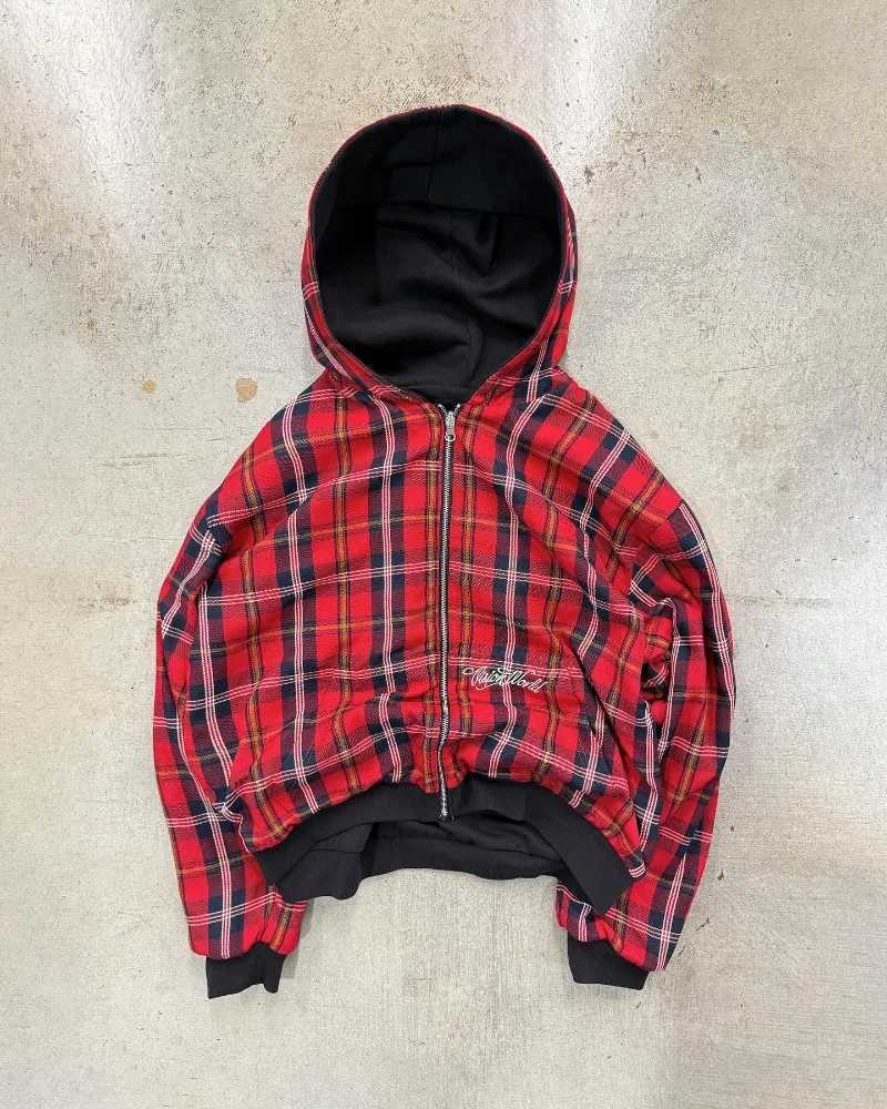 Retro Y2K trendy checkered simple design fashionable loose sweatshirt Gothic Harajuku punk couple casual zipper jacket W251021