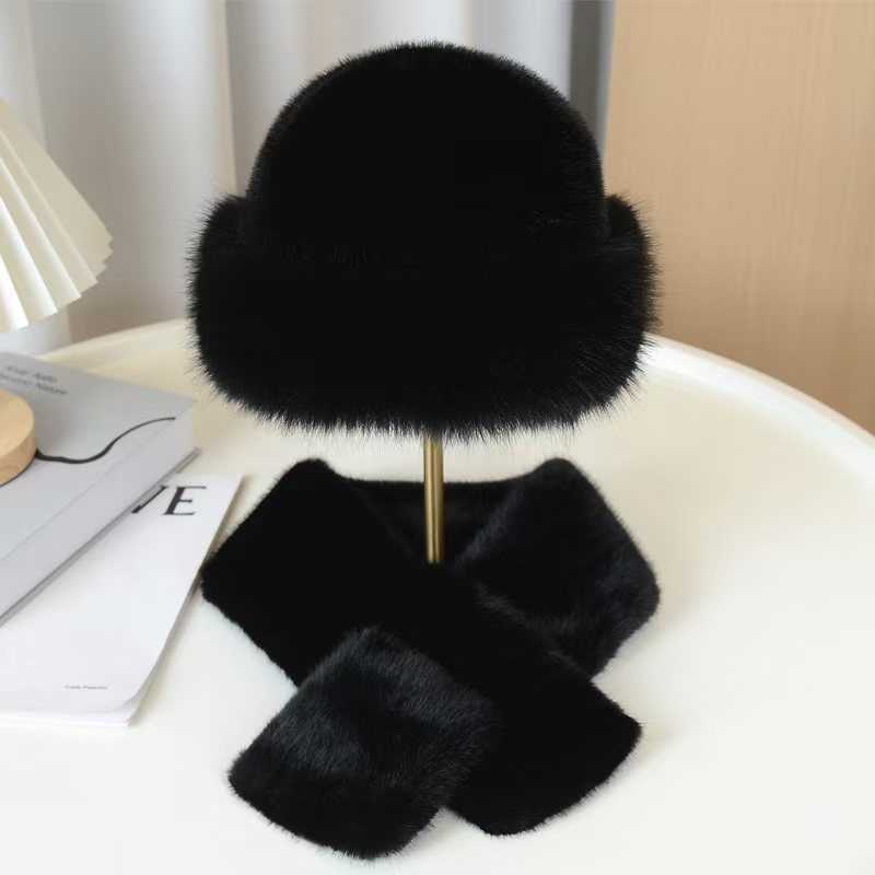 Hat Scarf Imitation Mink Fur Set Versatile Scarf Hat for Women Autumn Winter Cross Neck Warmer H251020