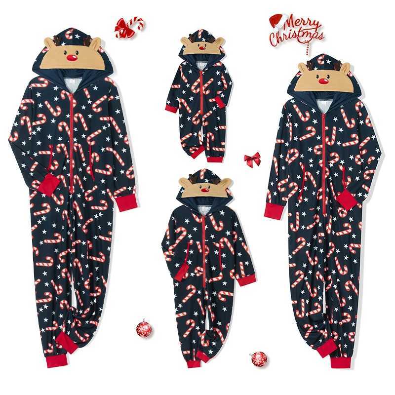 Family Matching Christmas Jumpsuit Deer Pajamas Candy Cane Print Holiday Pajamas Sleepwear Dad Mom Kids Clothes L251021LN6O