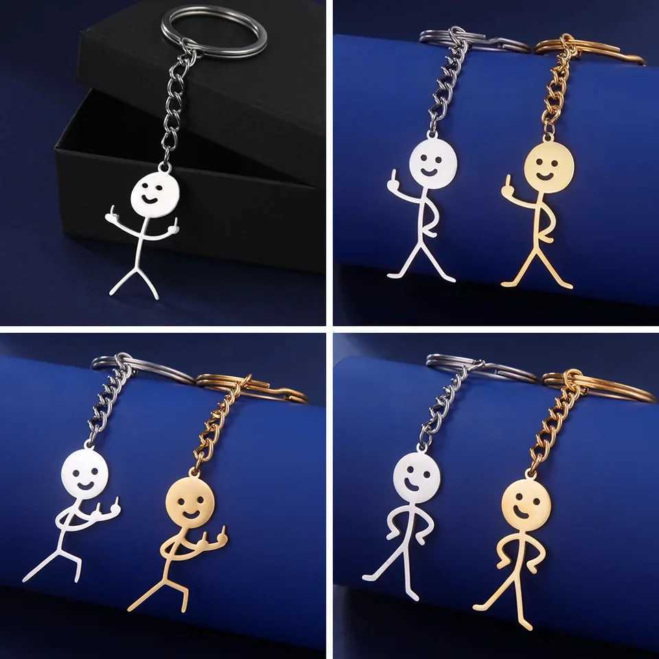 Teamer Funny Middle Finger Stickman Keychain 2025 Cute Trend School Bag Car Key Pendant Couple New Trinket Gift Keyring J251121