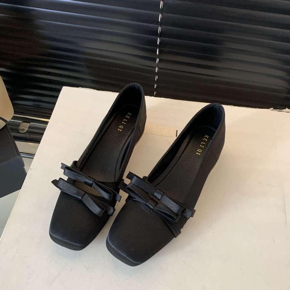 2025 New Designer French Satin Mary Jane - Women's Sweet & Elegant Slip-On Single Shoes with Square Toe & Chunky Heel