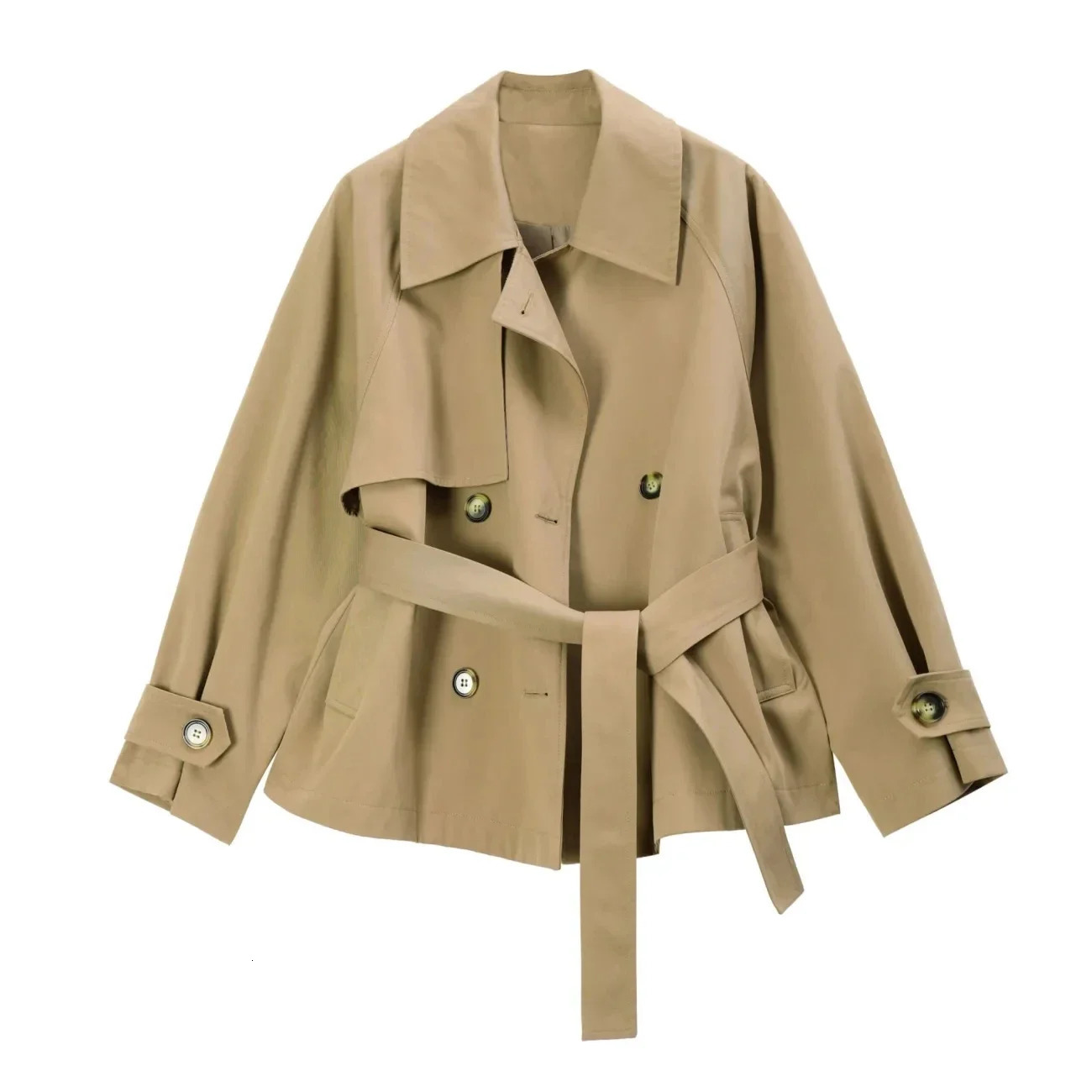 SpringAutumn Loose Oversize Woman Trench Coat Short Jacket Double Breasted Female Belt Solid Overwear 251021