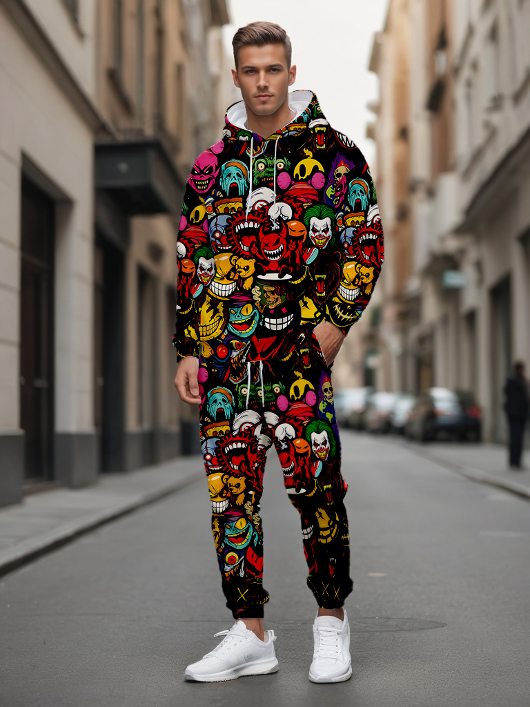 Men's Ankle-Length Knitted Hoodie Casual Outdoor Polyester Sweatshirt Gradient Color Print with Adjustable Drawstring - LMWY00171