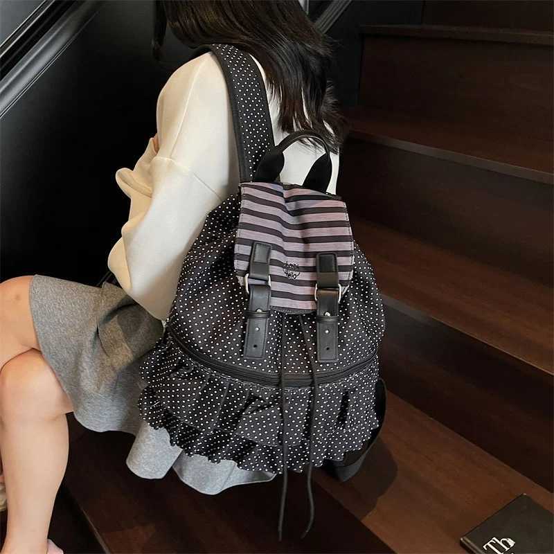 Ruffles Spliced Mochilas Mujer Polka Dot Print Mochila High Capacity Bag Holiday Travel Backpack New Canvas Bags for WomanW251020