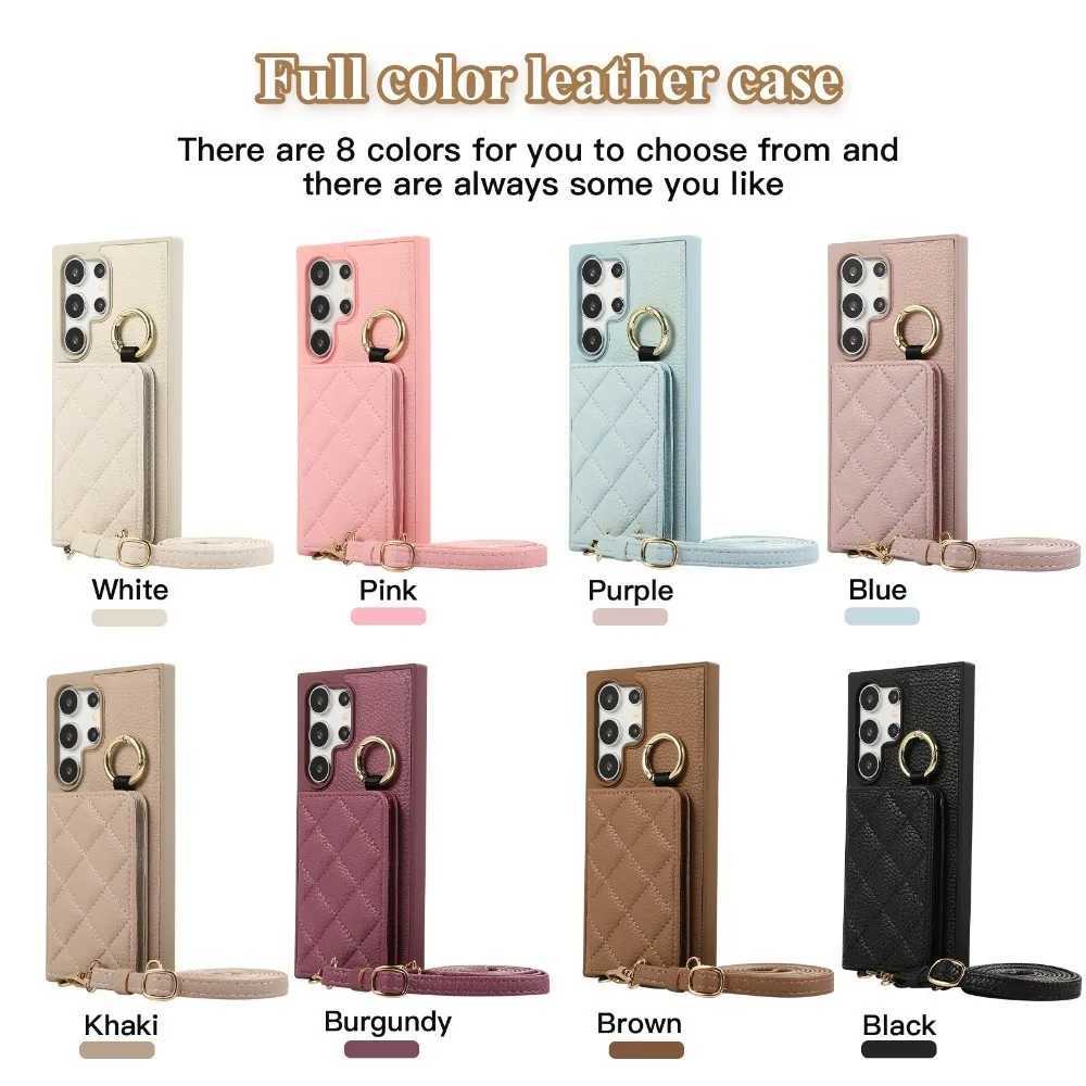 Crossbody Leather Phone Case for Galaxy S25 Ultra S24 FE S23 S22 Plus Mirror Wallet with Card Holder Protective Cover J251114