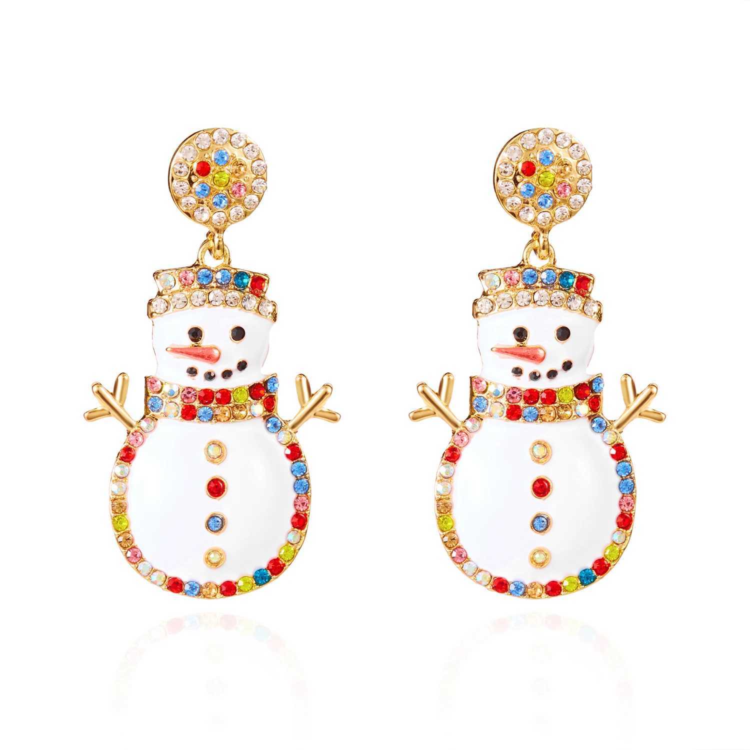 Christmas Colorful Crystal Rhinestone Drop Oil Snowman Earrings for Women Holiday New Year Party Jewelry Gift J251021