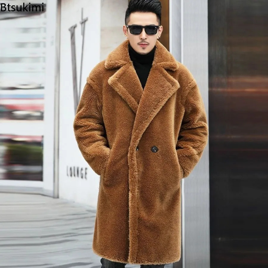 Fashion Long Camel Fleece Coats Mens Autumn Winter Thickened Warm Faux Fur Outwear Trend Vintage Men Windbreaker Jackets 251018