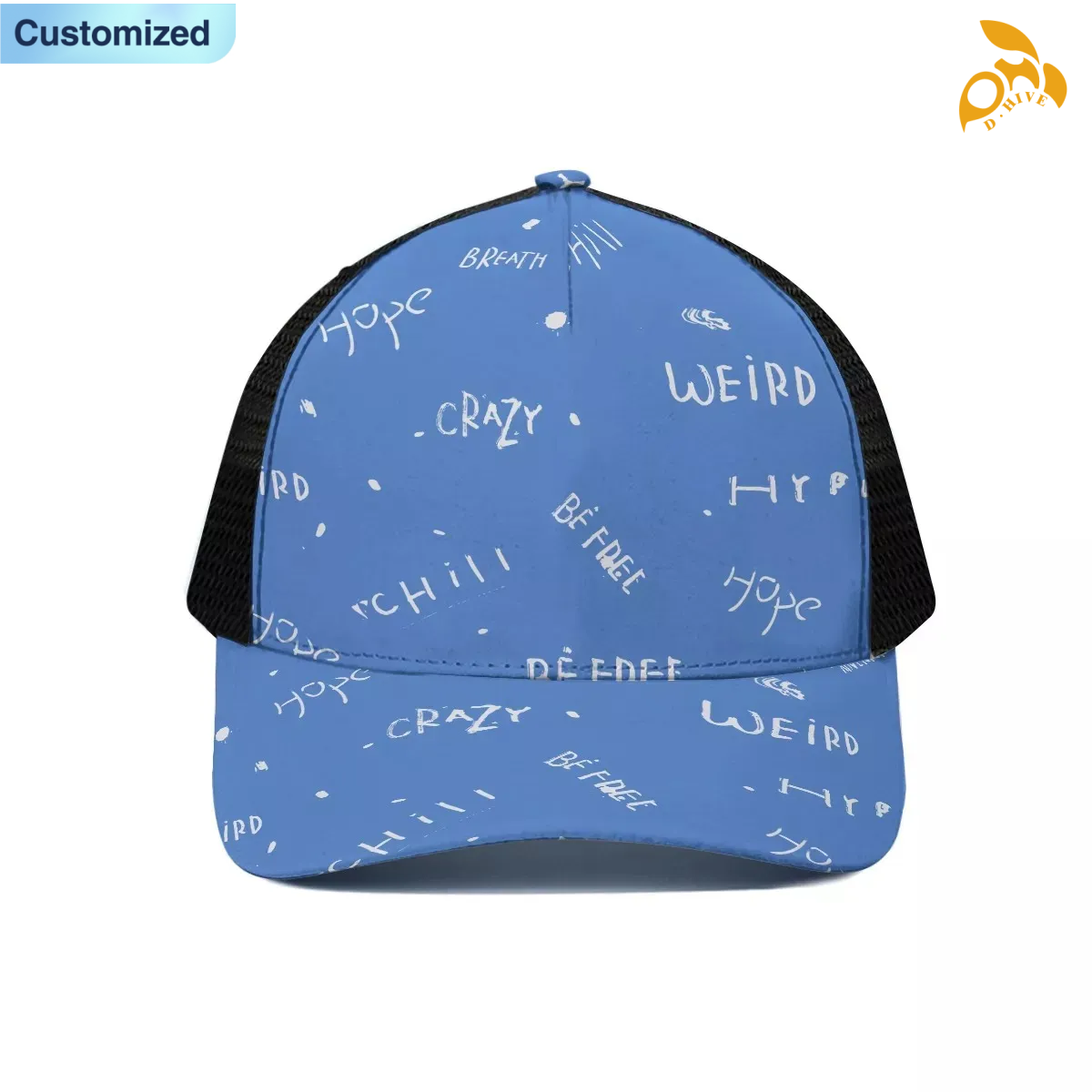 Free Shipping of Customized Unisex Trucker Hat With Black Half-mesh Sun-Protective Black Mesh Breathable Unisex Fit Lightweight Cool Style Hat