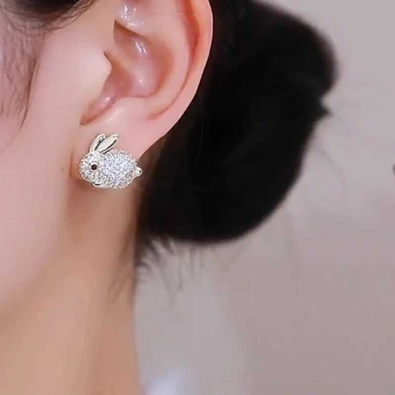 Huitan Animal Rabbit Stud Earrings for Women Full Paved CZ Cute Ear Accessories Fancy Girls Gift Daily Wear Party Trendy Jewelry J251021