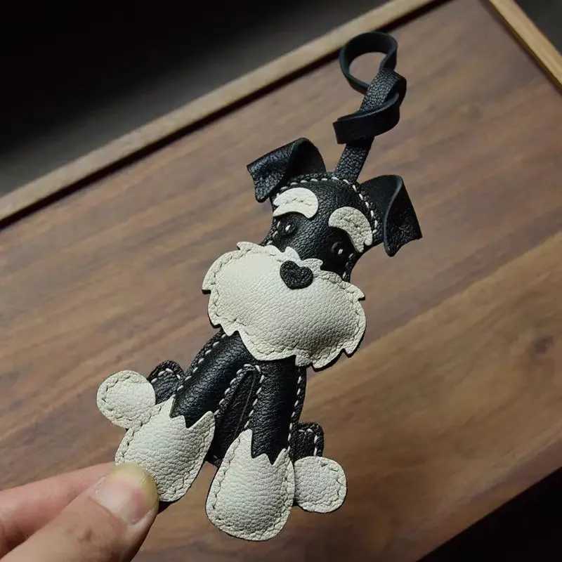 Handmade Real Leather Schnauzer Cute Bag Pendant Keychain Gift Cute Decoration Suitable For Bags Exquisite Charm Bag Accessories W251021