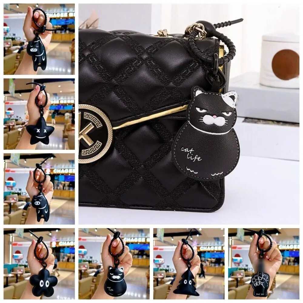 Fashion Pu Leather Cat Keychain Black Cartoon Car Key Pendant Charm Couple Keyring W251021