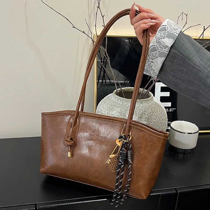 PU Leather Shoulder Bag for Women Y2K Simple Fashion Girl Handbag Large Capacity Female Crossbody Bag SolidColor Retro Tote BagsXJ251021