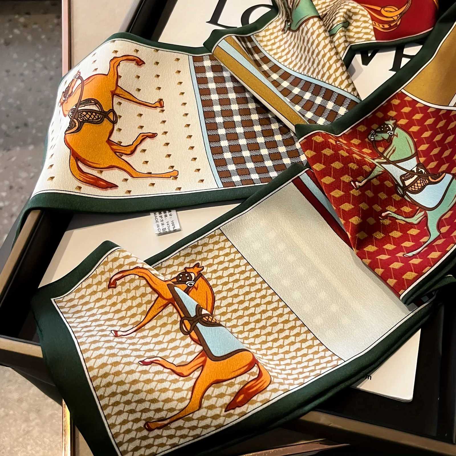 Luxury Horse Pattern Imitation Silk Scarf band Neckerchi Foard Fa Hair Scarfs Neck Tie Skinny Scarves Soft SatinW251021