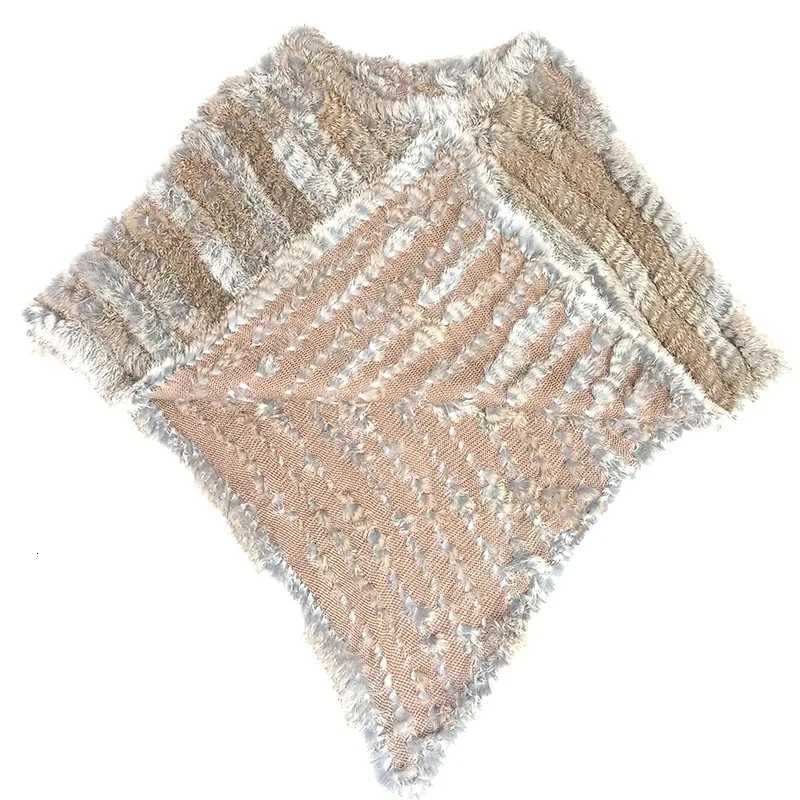 HSPL 2023 Spring Hot Sale Knitted Natural Fur Shawl Fashion Rabbit Fur Cape Shawl Genuine Rabbit Fur Women Black Fur Poncho W251021