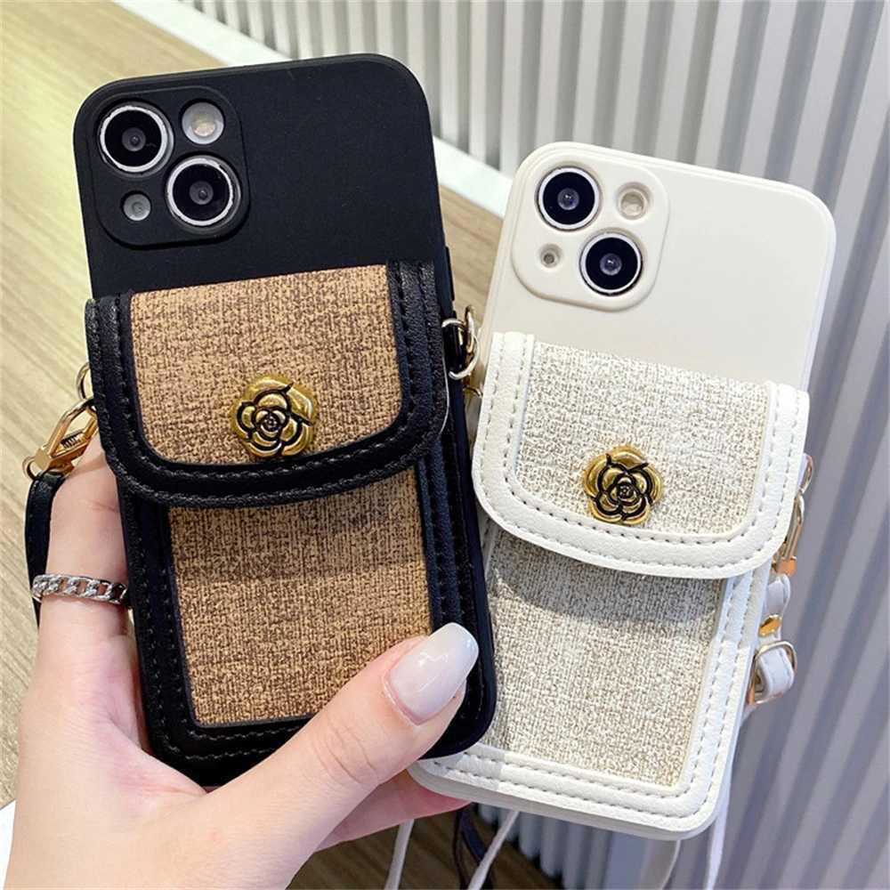 Luxury 3D Camellia Flower Leather Card Bag Crossbody Lanyard Soft Case For iPhone 16 15 14 Pro Max 13 12 11 X XS XR 7 8 Cover J251114