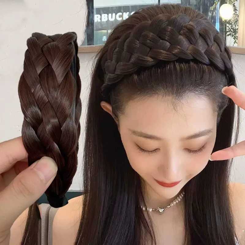Bohemian Wide Hair Accessories Toothed Nonslip Hairband Wig Twist Braid Hair Hoop Artificial Fishbone Style Braided HeadbandW254021