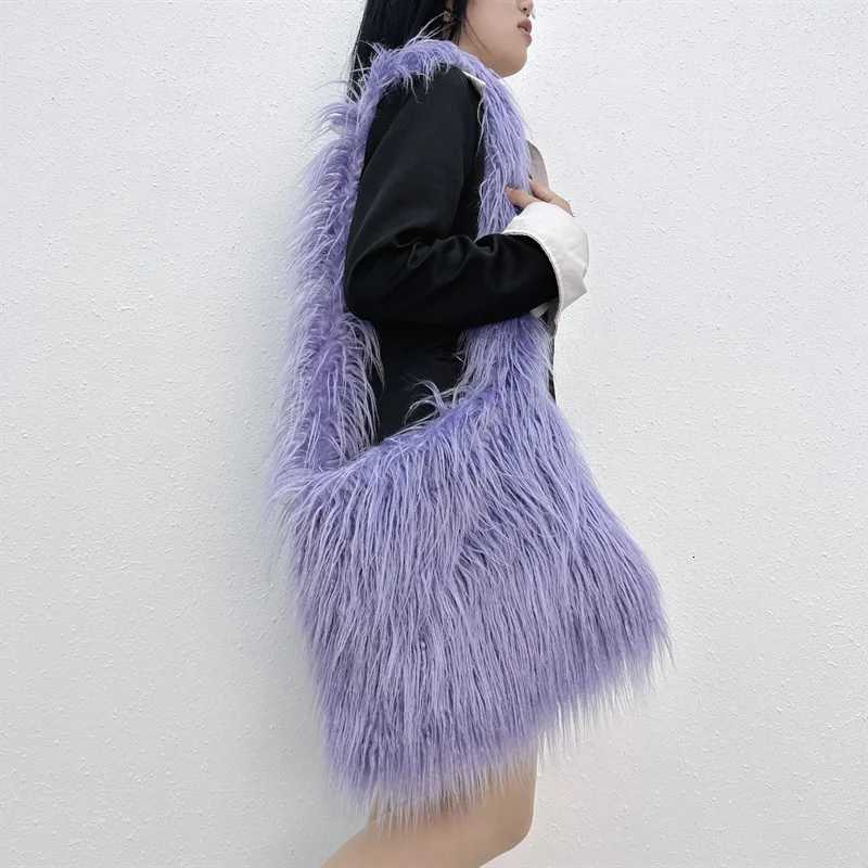 Simple Design Women Soft Plush Hobos Y2k Shoulder Bags Winter Furry Ladies Clutch Purse Handbag Fashion Female Underarm BagXJ251021