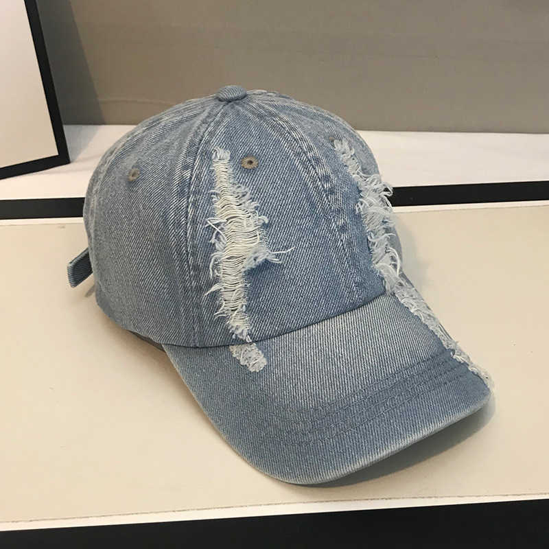 Style Hat for Men and Women Spring and Summer All Seasons Baseball Cap Denim Distressed Fashionable Versatile Street Style Pure Cotton Duckbill Cap H2