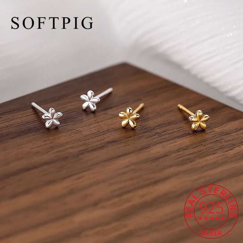 SOFTPIG Real 925 Sterling Silver 18K Gold Flower Stud Earrings For Fashion Women Party Cute Fine Jewelry Minimalist Accessories J251021