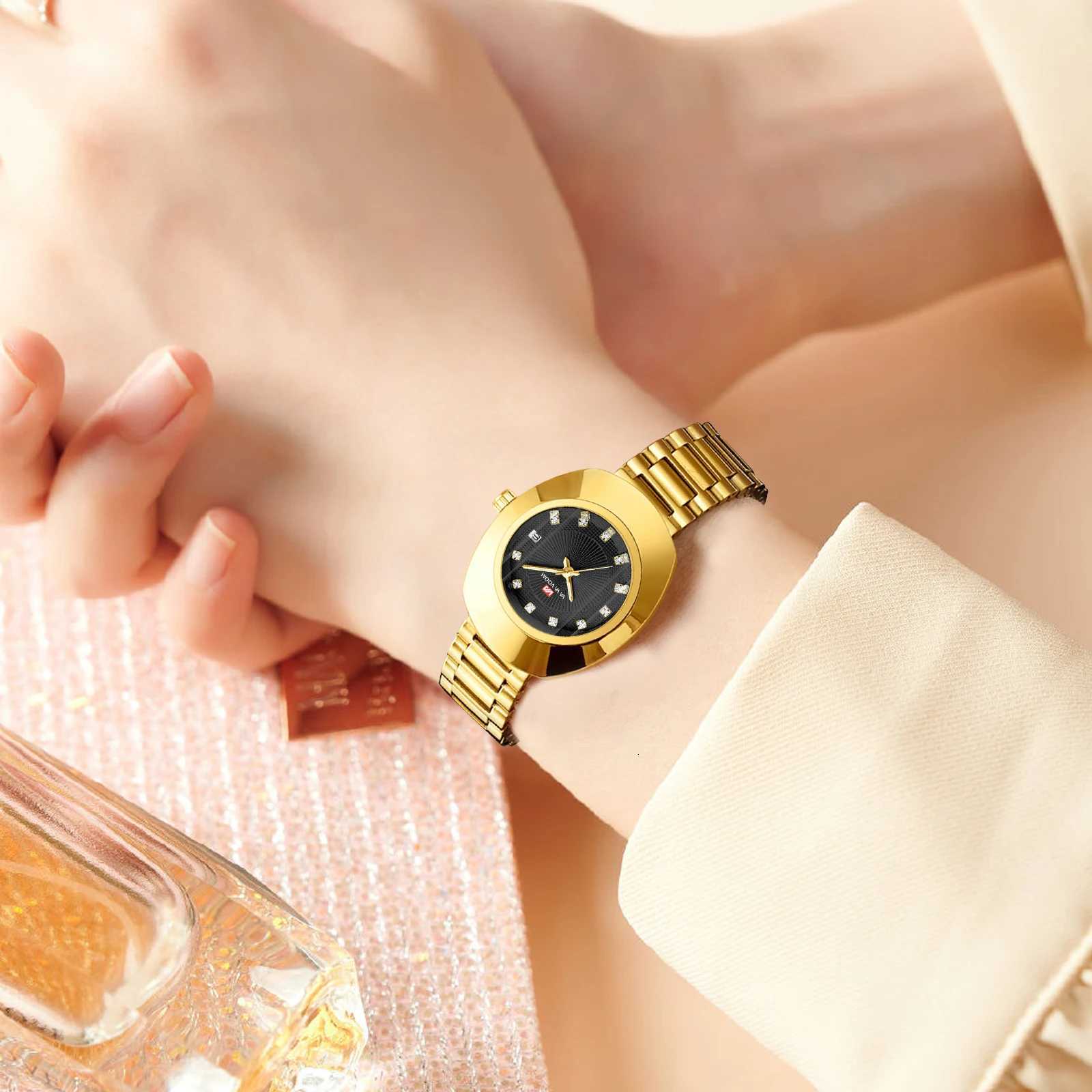 2024 New Women Oval 34mm Stainl Steel Quartz Movement Brand Luxury Water Diamond Gold Black Casual Dr BanquetXJ251021