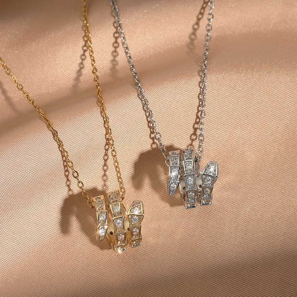 Yupsk Niche Design AAA Zircon Snake Bone Shaped Pendant Necklace Exquisite Brass Chain Charm Jewelry Gift for Women D251021