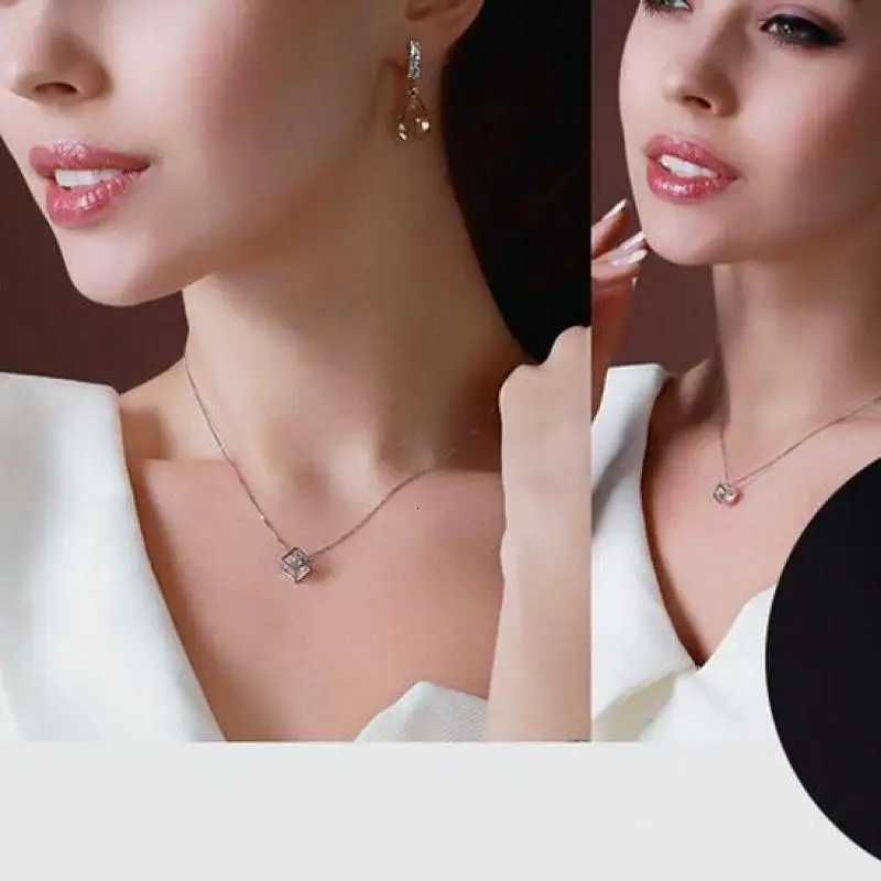 Fashionable Love Cube Threedimensional Necklace Shiny Charm Rhinestones Small Box Short Clavicle Chain Maxi Necklace Pendants1 D251021