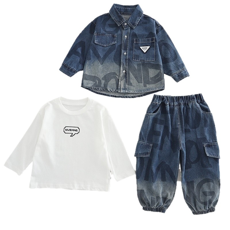kids designer clothes 2025 New Kids Denim 3-Piece Set, Boys Girls Spring Autumn Fashion Outfit, Long Sleeve Jacket and Pants Coordinated Set