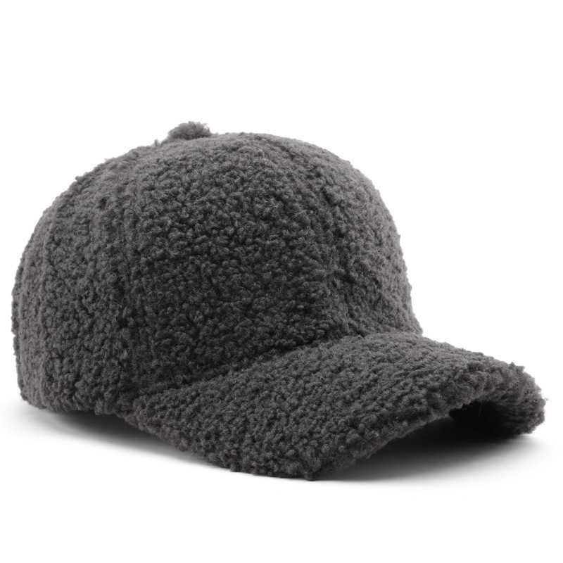 Fashion Solid Color Lamb Wool Curved Brim Baseball Cap Outdoor Sports Casual Warm Sunshade Duckbill Cap H251020