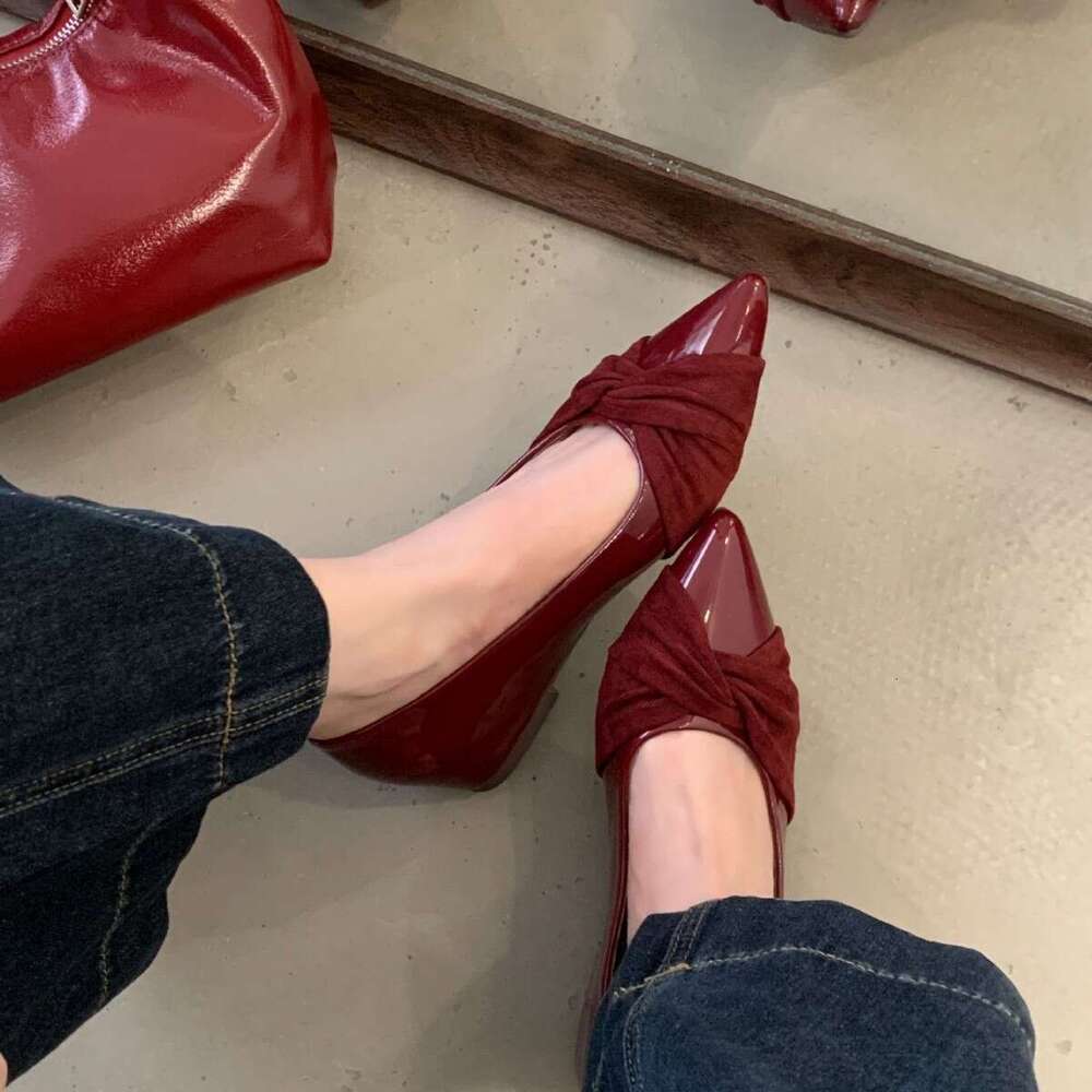 Gentle Color Block Single Shoes - 2025 New French Style Women's Pointed Toe Shallow Mouth Slip-On, Elegant Bowknot with Hidden Wedge