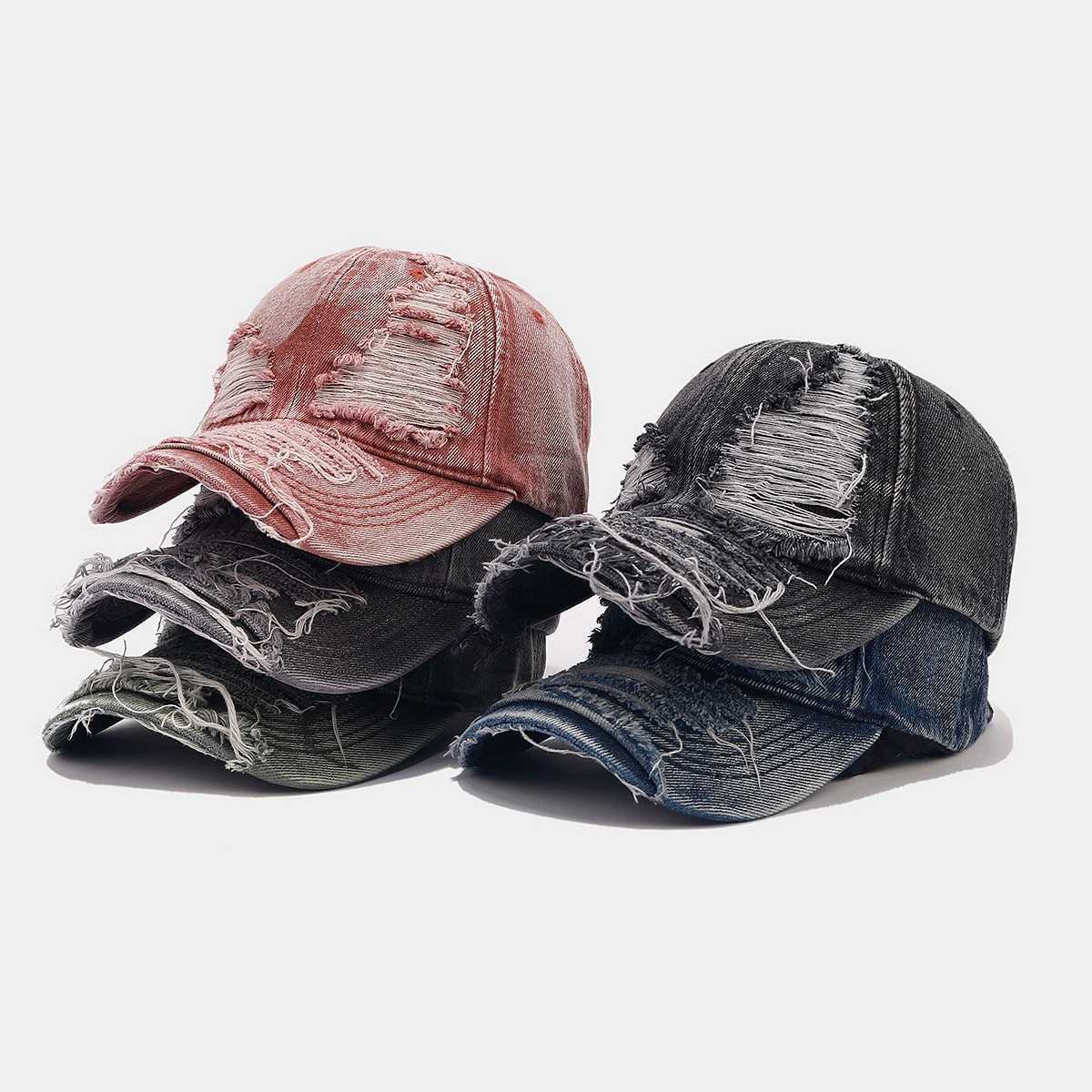 Fashion Washed Vintage Distressed Soft Top Baseball Cap Large Head Circumference Sun Protection Solid Color Frayed Edge Duckbill Cap Unisex Hat H25102