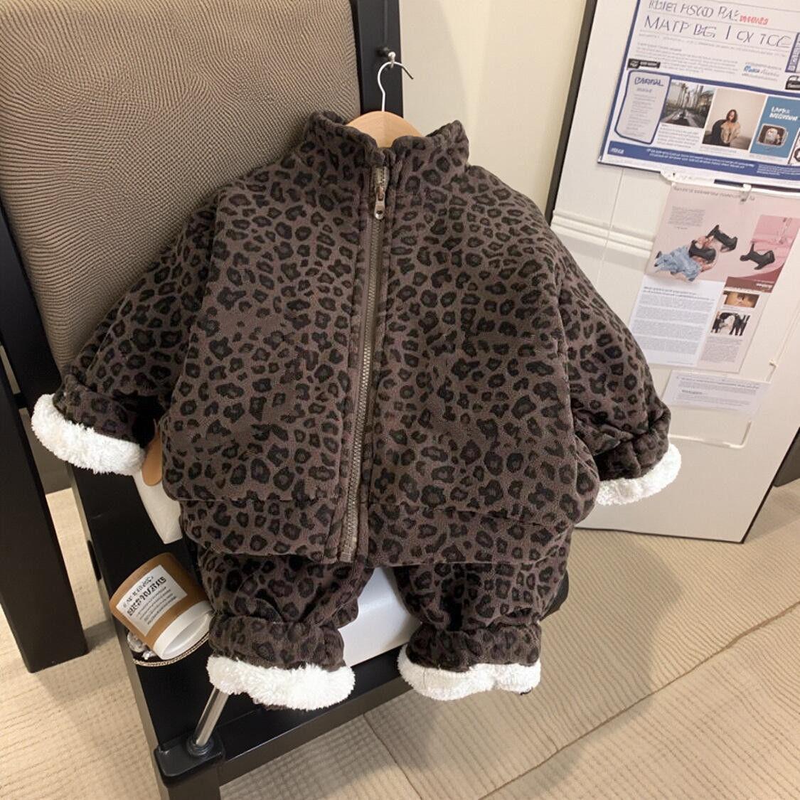 New designer boy and girl winter wool suit fashionable boy and girl baby warm thick high neck jacket pants cotton two-piece set