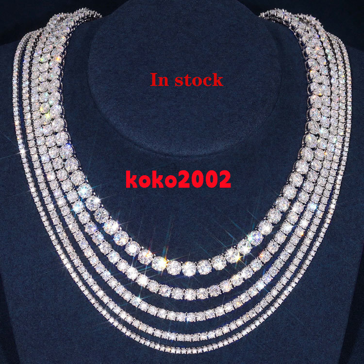 MON01 Pass Diamond Tester RTS Hip Hop Jewelry Iced Out 2mm 3mm 4mm Lab Diamond 925 Silver VVS Moissanite Tennis Chain Necklaces