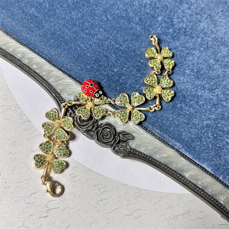 Retro designer bracelet zircon inlaid with fresh full diamonds Lucky Clover Enamel Seven Star Ladybug Bracelet free shipping gold bracelet