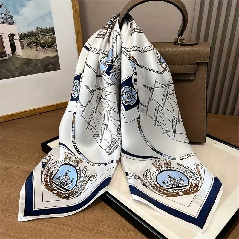 Luxury Large Nautical Print Square Scarf Thin Breathab Silky Neck Scarf Glamorous Sty Sunscreen scarfW251021
