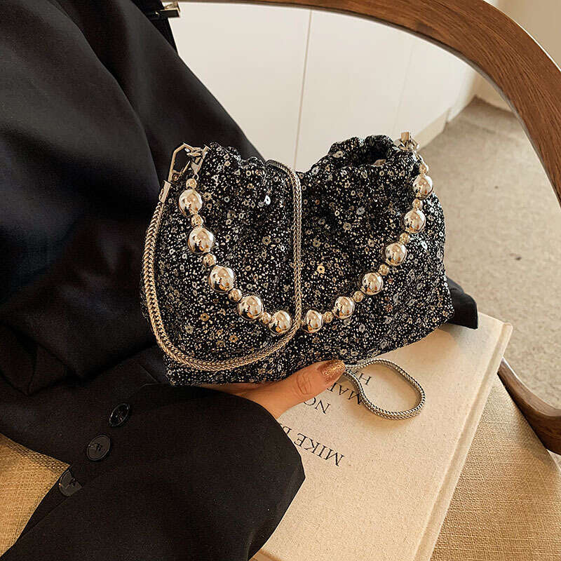 Niche Sequin for Women 2025 New Fashion Versatile Chain Crossbody Handheld Outdoor Small Tote Bag