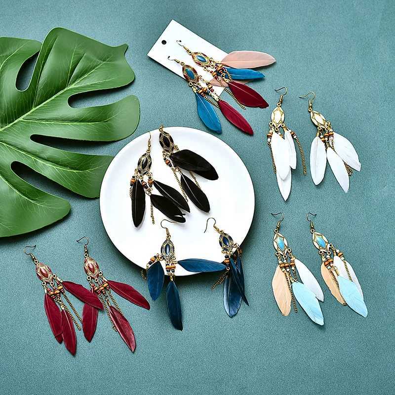 New Ethnic Long Feather Dangle Earrings For Women Bohemian Tassel Beads Handmade Enamel Earrings Girl Bride Wedding Jewelry J251021